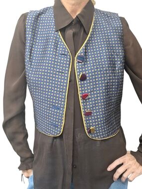Vintage 90s Equator Cropped Vest M Polka Dot Striped Novelty Buttons